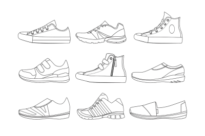 Illustrations of teenage shoes in linear style