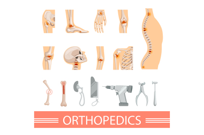 Orthopedic icons set. Human skeleton, bones 