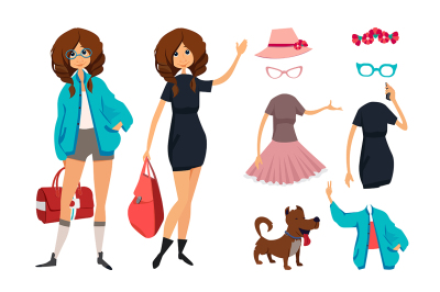 Character of hipster young girl with glasses