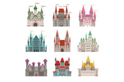 Fairytale old medieval castles or palaces with towers