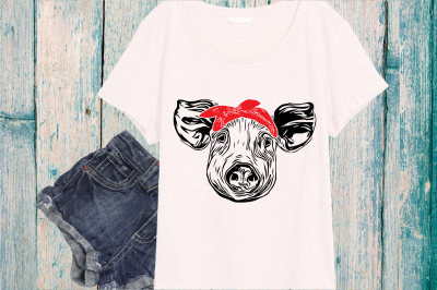 Pig Head whit Bandana SVG pigs western Farm  899S