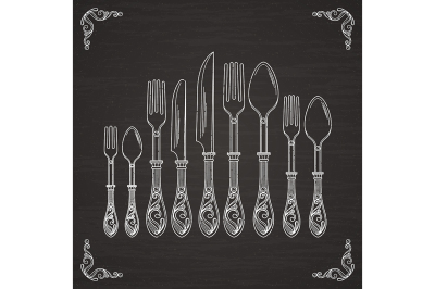 Vector pictures of spoon, fork and knife