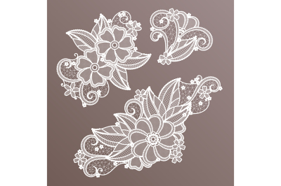 Lace fashion handmade decoration with flowers. Vector needlework