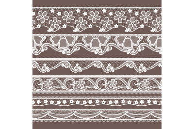 Set of six lace ribbons horizontal seamless patterns