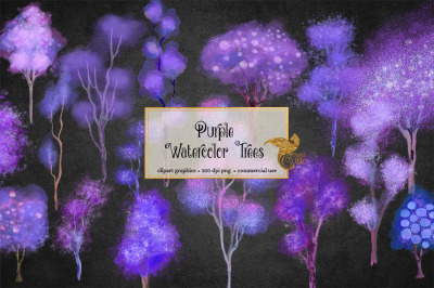 Purple Watercolor Trees Clipart