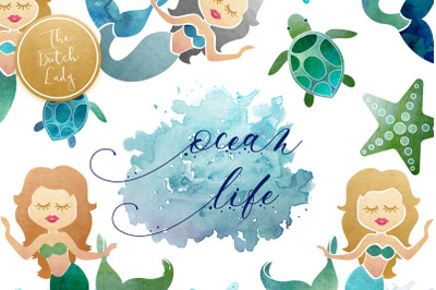 Mermaid &amp;amp; Ocean Life Clipart Set