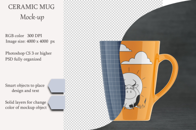 Ceramic mug mockup. Product place. PSD object mockup.