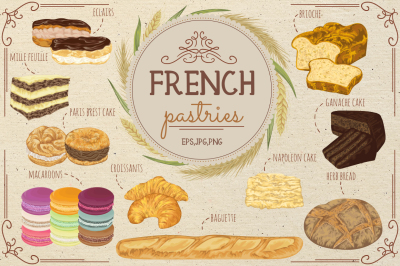 French pastries vector set