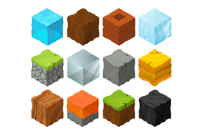 Isometric blocks with different texture for 3d game location design