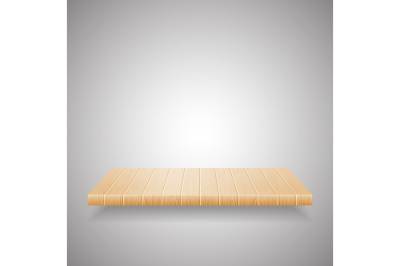 Empty wooden shelf on gradient background