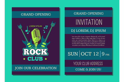 Vector invitation card template opening rock music club with vintage