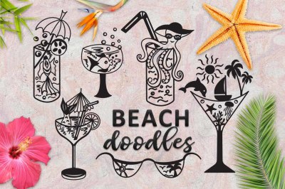 beach summer cocktail hand drawn funny doodles svg dxf  png clipart 