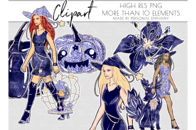 Witch Beast Clipart, Halloween Glitter Clipart, African American