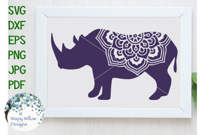 Rhinoceros, Rhino Floral Mandala SVG/DXF/EPS/PNG/JPG/PDF