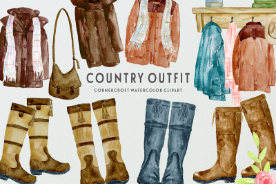 Watercolor Country Coats and Country Boots