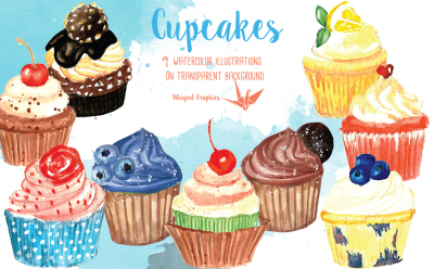 Cupcakes: 9 watercolor illustrations 