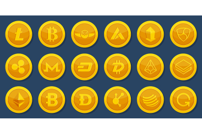 Different coins of crypto currency. Virtual electronic money