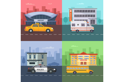 Background illustrations with different municipal transport