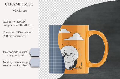 Ceramic mug mockup. Product place. PSD object mockup.
