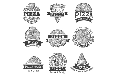 Different labels set for pizza restaurant. Classical italian food