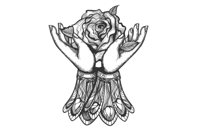 Hands Holds Rose Flower Tattoo