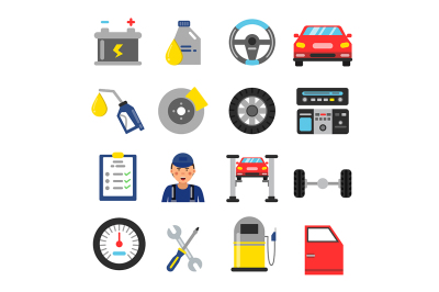 Car service icons set. Different parts of automobile