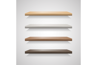 Set of wood shelves on grey background