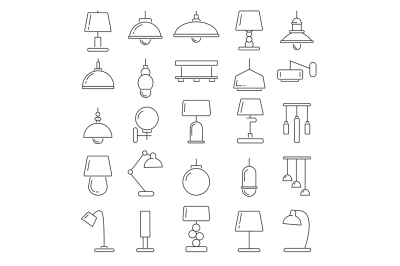 Different modern lamps. Vector illustrations in linear style