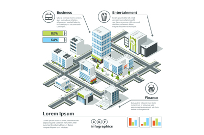 Isometric 3d city map. Infographic vector illustration