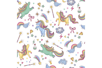 Vector seamless pattern of unicorn&2C; clouds&2C; rainbow 