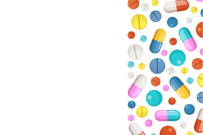 Vector background with pharmaceutical elements. Pills and drugs