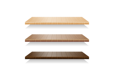 Set of wood shelves on white background