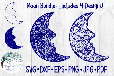 Moon Bundle, Zentangle, Outline, Silhouette, SVG/DXF/EPS/PNG/JPG/PDF