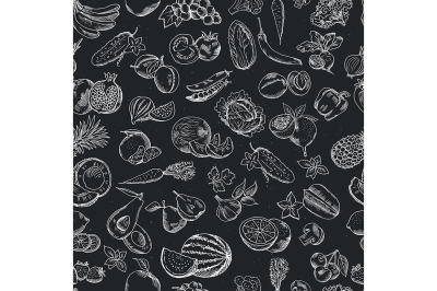 Vector seamless pattern of hand drawn fruits and vegetables