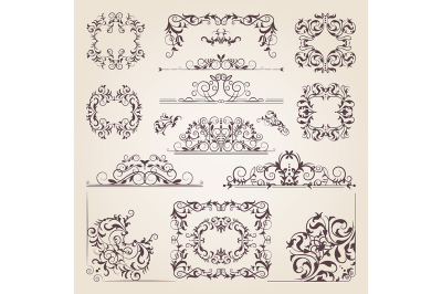 Vintage old banners, swirls, corners and different borders