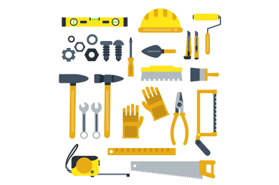 Construction tools set. Industrial vector icons in flat style 