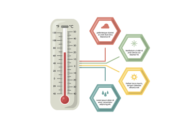 Infographic illustration with medicine thermometer