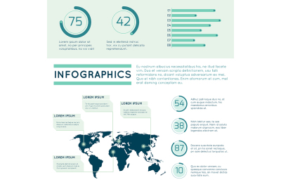 World map infographic concept with line charts, graphs 