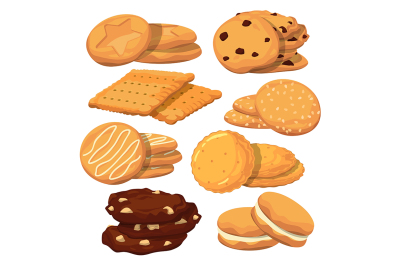 Different cookies in cartoon style. Vector icons set isolate on white