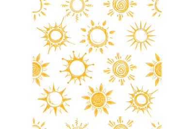 Funny yellow summer sun vector seamless pattern