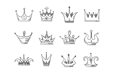 Hand drawn doodle nobility queens crowns vector set