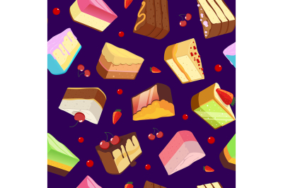 Seamless pattern with sweets and cakes isolate on dark background