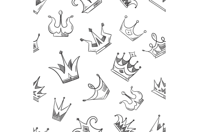 Sketch doodle crowns seamless pattern