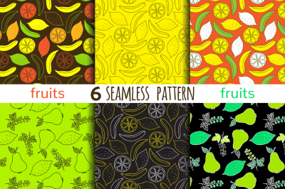 6 juicy fruits seamless patterns