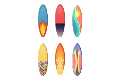 Surfboards set of different retro colors