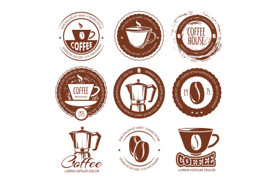 Vector illustration of vintage coffee labels and badges. Logo cafe