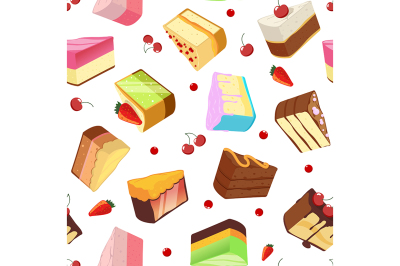 Slices of cake. Vector seamless pattern isolate on light