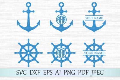 Anchor and ship wheel svg files, Anchor monogram svg, Anchor cut file