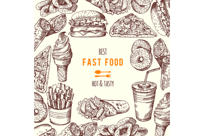 Hand drawn fast food background illustration