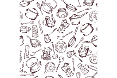 Kitchen cooking elements seamless pattern